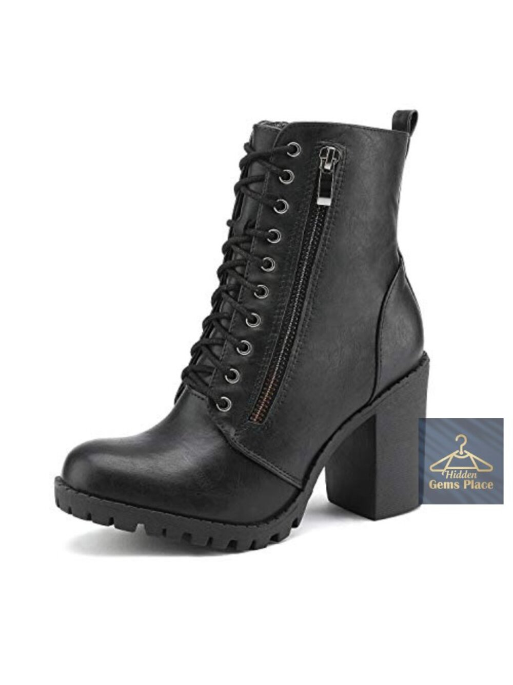 Faux Leather Round Toe Ankle Booties with Side Zipper, Chunky Heel